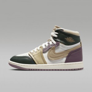 Nike Air Jordan 1 High Method of Make Schoenen Dames Khaki Zwart Wit Paars Nederland | 152847-DZQ