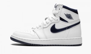 Nike Air Jordan 1 High OG BG Schoenen Kinderen Wit Donkerblauw Nederland | 085136-DBX
