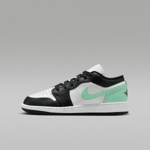 Nike Air Jordan 1 Low Schoenen Kinderen Zwart Wit Groen Nederland | 486751-ZOE
