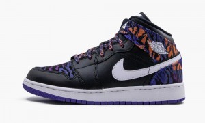Nike Air Jordan 1 MID SE (GS) 'Tiger Print' Schoenen Kinderen Zwart Wit Paars Nederland | 502748-WPV