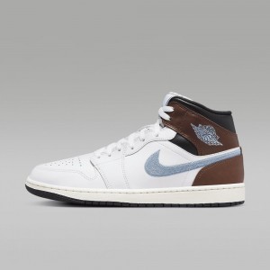 Nike Air Jordan 1 MID SE Schoenen Dames Wit Zwart Blauw Grijs Nederland | 964175-YFQ