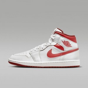 Nike Air Jordan 1 MID SE Schoenen Dames Wit Rood Nederland | 230581-TIC