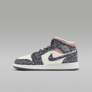 Nike Air Jordan 1 MID SE Schoenen Kinderen Bloemen Wit Roze Nederland | 641793-AOU