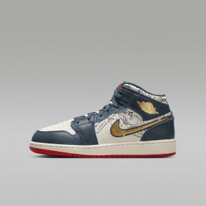 Nike Air Jordan 1 MID SE Schoenen Kinderen Wit Blauw Nederland | 408769-WNO