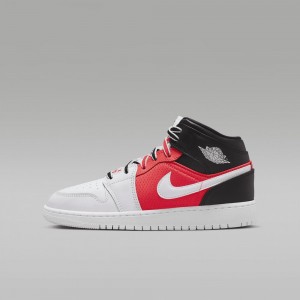Nike Air Jordan 1 MID SE Schoenen Kinderen Wit Zwart Rood Nederland | 390564-XDY