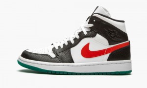 Nike Air Jordan 1 Mid 'Alternate Swooshes' Schoenen Dames Zwart Rood Wit Nederland | 650937-MYP