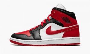 Nike Air Jordan 1 Mid 'Bred Neus' Schoenen Dames Zwart Rood Nederland | 460725-WAD