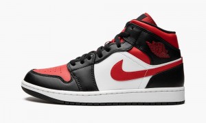 Nike Air Jordan 1 Mid 'Bred Neus' Schoenen Heren Wit Zwart Rood Nederland | 157096-IYF