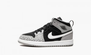 Nike Air Jordan 1 Mid 'Elephant Print' Schoenen Kinderen Zwart Wit Lichtgrijs Nederland | 294567-LOH