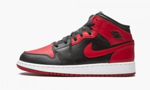 Nike Air Jordan 1 Mid GS 'Banned 2020' Schoenen Kinderen Zwart Rood Wit Nederland | 509123-KQX