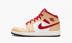 Nike Air Jordan 1 Mid GS 'Beige / Red' Schoenen Kinderen Wit Diepgeel Nederland | 936280-XNA