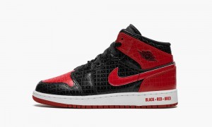 Nike Air Jordan 1 Mid GS 'Bred Text' Schoenen Kinderen Zwart Rood Wit Nederland | 972543-GRL