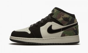 Nike Air Jordan 1 Mid GS 'Camo' Schoenen Kinderen Lichtbeige Zwart Nederland | 278560-WSR