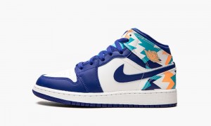 Nike Air Jordan 1 Mid GS 'Geometric Print' Schoenen Kinderen Wit Blauw Nederland | 634071-VDS