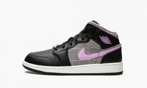 Nike Air Jordan 1 Mid GS 'Houndstooth' Schoenen Kinderen Zwart Paars Wit Metal Nederland | 053817-KRH