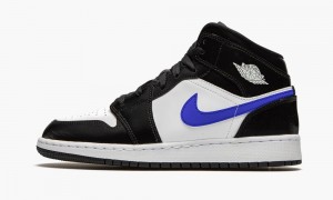 Nike Air Jordan 1 Mid GS 'Racer Blue' Schoenen Kinderen Zwart Blauw Wit Nederland | 624850-IAV