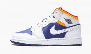 Nike Air Jordan 1 Mid GS 'White Deep Royal Blue' Schoenen Kinderen Wit Oranje Nederland | 928631-VXY