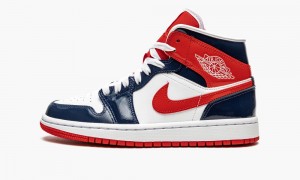 Nike Air Jordan 1 Mid 'Lak Leren Navy / White / Red' Schoenen Dames Donkerblauw Rood Wit Nederland | 260894-NBT
