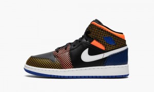 Nike Air Jordan 1 Mid MMD (GS) Schoenen Kinderen Zwart Wit Koningsblauw Nederland | 701496-SZM