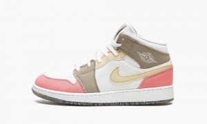 Nike Air Jordan 1 Mid 'Pastel Vivid Green Grind' Schoenen Kinderen Wit Groen Roze Bruin Nederland | 291043-EDW