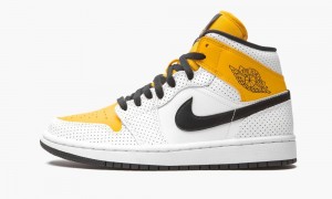 Nike Air Jordan 1 Mid 'Perforated' Schoenen Dames Wit Zwart Goud Nederland | 203498-CAU