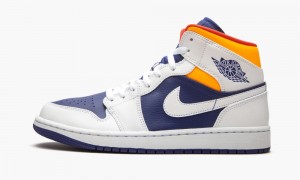 Nike Air Jordan 1 Mid 'Royal Blue / Laser Orange' Schoenen Heren Wit Oranje Nederland | 475302-DFY