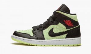 Nike Air Jordan 1 Mid SE 'Barely Volt / Chile Red' Schoenen Dames Zwart Rood Groen Nederland | 258960-VUW