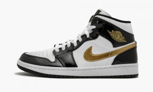 Nike Air Jordan 1 Mid SE 'Black Gold Lak Leren' Schoenen Heren Zwart Metal Goud Wit Nederland | 075386-WBE