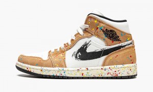 Nike Air Jordan 1 Mid SE 'Brushstroke' Schoenen Heren Wit Rood Bruin Nederland | 216540-LOU