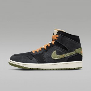 Nike Air Jordan 1 Mid SE Craft Schoenen Dames Donkergrijs Zwart Blauw Lichtolijfgroen Nederland | 415230-HGP