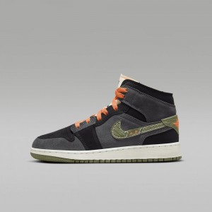 Nike Air Jordan 1 Mid SE Craft Schoenen Kinderen Donkergrijs Zwart Blauw Lichtolijfgroen Nederland | 240935-EQC