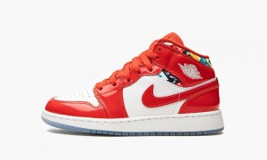 Nike Air Jordan 1 Mid SE GS 'Barcelona Trui Red Lak' Schoenen Kinderen Rood Wit Nederland | 237984-ZYV