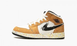 Nike Air Jordan 1 Mid SE GS 'Brushstroke' Schoenen Kinderen Wit Rood Bruin Nederland | 675802-IWH