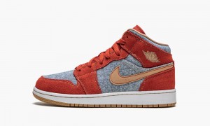 Nike Air Jordan 1 Mid SE GS 'Denim / Red Suede' Schoenen Kinderen Rood Wit Nederland | 019256-EJV