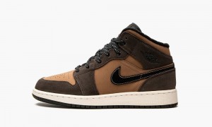 Nike Air Jordan 1 Mid SE GS 'Earth Tone' Schoenen Kinderen Donkerchocola Rood Nederland | 802549-VBZ