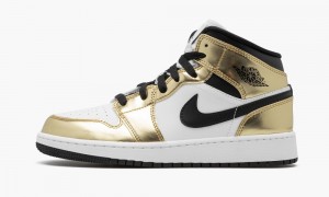 Nike Air Jordan 1 Mid SE GS 'Metallic Gold' Schoenen Kinderen Metal Goud Zwart Wit Nederland | 023475-QYZ
