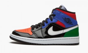 Nike Air Jordan 1 Mid SE 'Multicolor Lak' Schoenen Dames Zwart Rood Nederland | 738160-ZRX