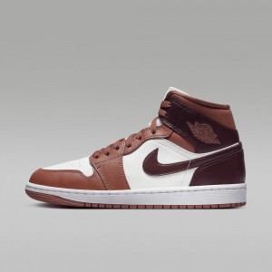 Nike Air Jordan 1 Mid Schoenen Dames Chocola Wit Nederland | 349017-FAD