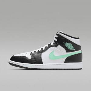 Nike Air Jordan 1 Mid Schoenen Dames Wit Zwart Groen Nederland | 736129-EJH