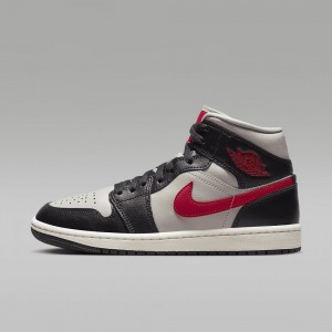 Nike Air Jordan 1 Mid Schoenen Dames Zwart Rood Nederland | 728503-KWH
