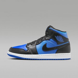 Nike Air Jordan 1 Mid Schoenen Heren Blauw Zwart Nederland | 514839-DBU