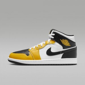 Nike Air Jordan 1 Mid Schoenen Heren Geel Wit Zwart Nederland | 895406-EBH