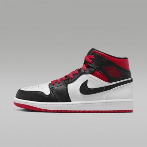 Nike Air Jordan 1 Mid Schoenen Heren Rood Wit Zwart Nederland | 586214-NBO