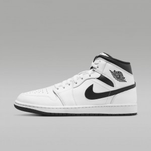 Nike Air Jordan 1 Mid Schoenen Heren Wit Zwart Nederland | 687953-YPF
