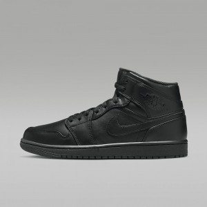 Nike Air Jordan 1 Mid Schoenen Heren Zwart Nederland | 459370-AFM