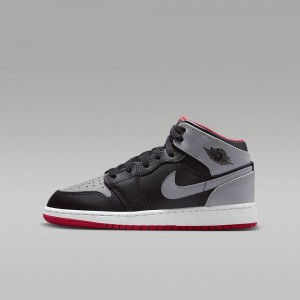 Nike Air Jordan 1 Mid Schoenen Kinderen Grijs Zwart Rood Nederland | 354928-UVS