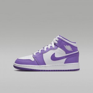 Nike Air Jordan 1 Mid Schoenen Kinderen Paars Wit Nederland | 740925-DIO