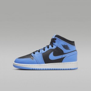 Nike Air Jordan 1 Mid Schoenen Kinderen Blauw Zwart Nederland | 723501-QSW