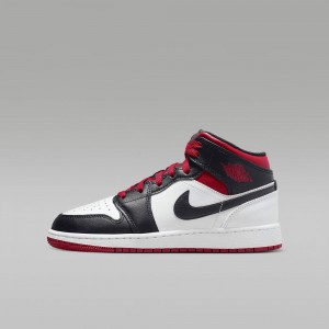Nike Air Jordan 1 Mid Schoenen Kinderen Rood Zwart Wit Nederland | 813502-YMW