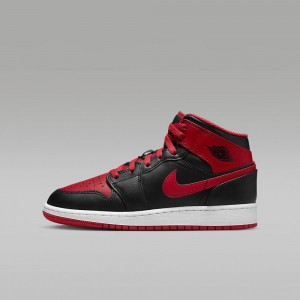 Nike Air Jordan 1 Mid Schoenen Kinderen Zwart Rood Nederland | 540319-QYU